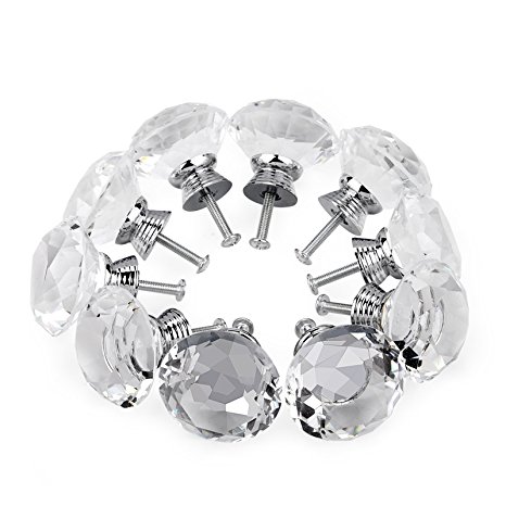 Fu Store 10pcs 40mm Diamond Shape Clear Crystal Glass Cabinet Knob Cupboard Drawer Pull Handle (40mm)