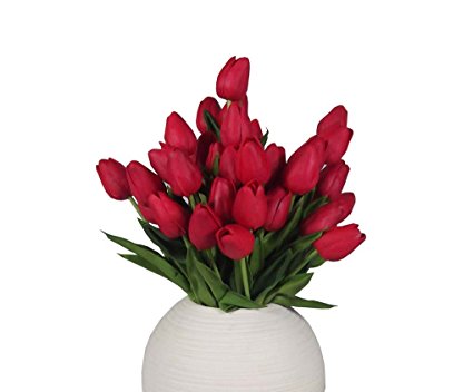 10-heads Home Deocr Mini Tulip Real Touch Tulip Artificial Flowers Bouquets (red)