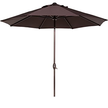 Abba Patio 9' Patio Umbrella Market Outdoor Table Umbrella with Auto Tilt/Crank, 8 Ribs, Chocolate