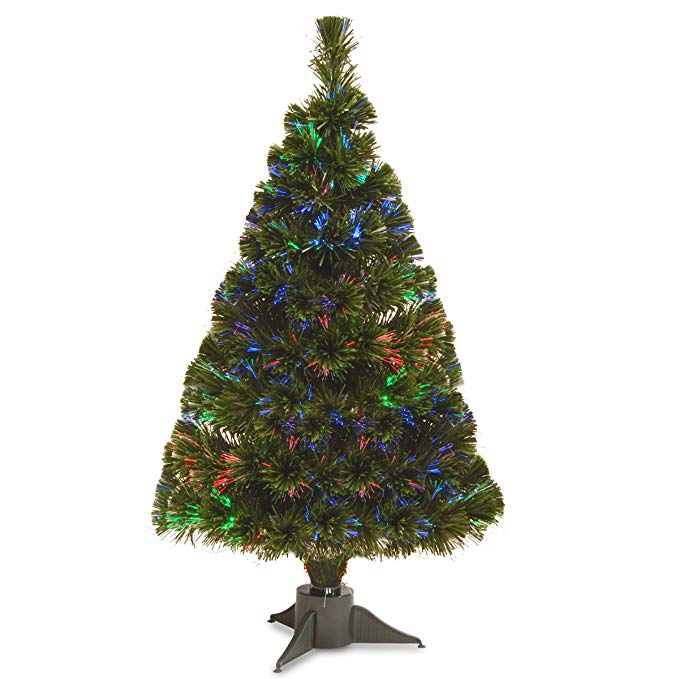 National Tree 32 Inch Fiber Optic Ice Tree in Green Stand with Multicolor Battery Operated LED Lights with Timer (SZI7-172-32B-1)