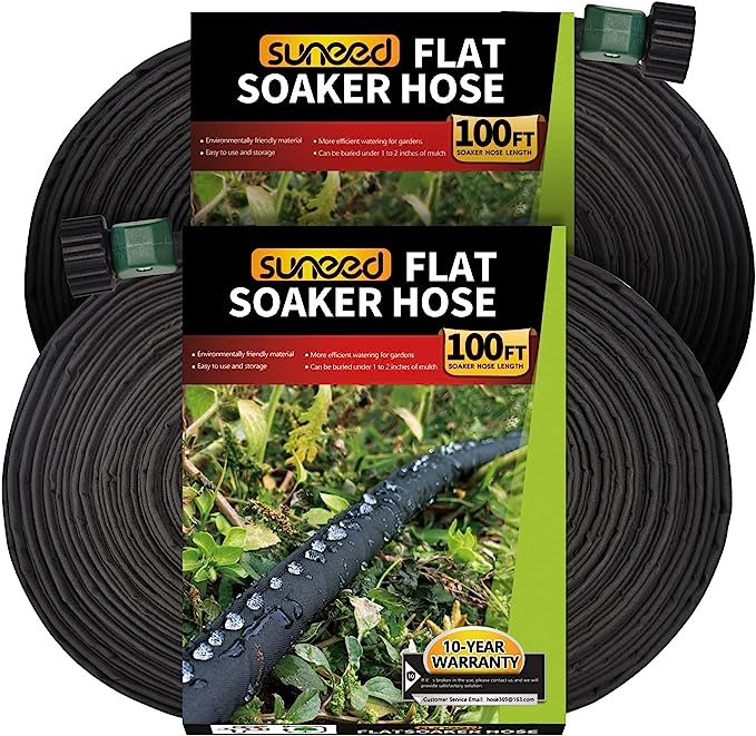 Flat Soaker Hoses for Garden 100 ft 2Pack, Cloth Soaker Hose 200 ft for Efficient & Effective Watering – Garden Soaking Drip Hoses Heavy Duty & Easy to Install(100ftx2)