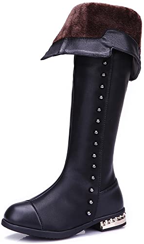 Shenn Girl's Chunky Heel Zip Over The Knee Winter Warm Princess Leather Boots