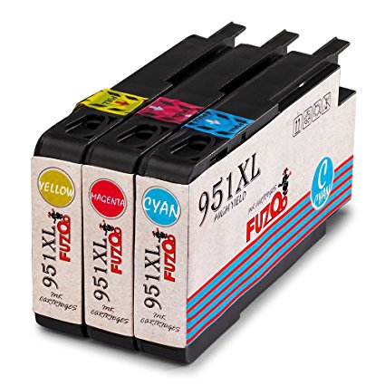 FUZOO Compatible for HP 951 HP 951XL Ink Cartridges High Yield (1 Cyan 1 magenta 1 Yellow) Used in HP Officejet Pro 8600 8610 8620 8630 8640 8660 8100 8615 8625 276dw 251dw 271dw Printers
