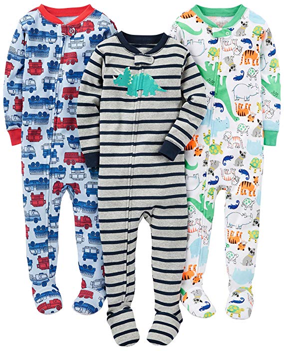 Simple Joys by Carter's Baby and Toddler Boys' 3-Pack Snug Fit Footed Cotton Pajamas