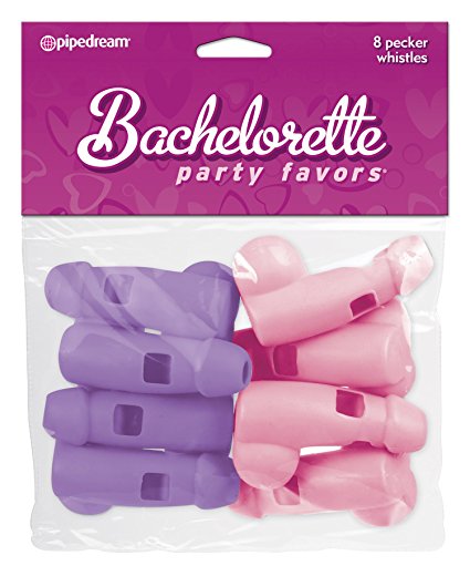 Bachelorette Party Pecker Whistles, Purple, Pink (8 Pack)