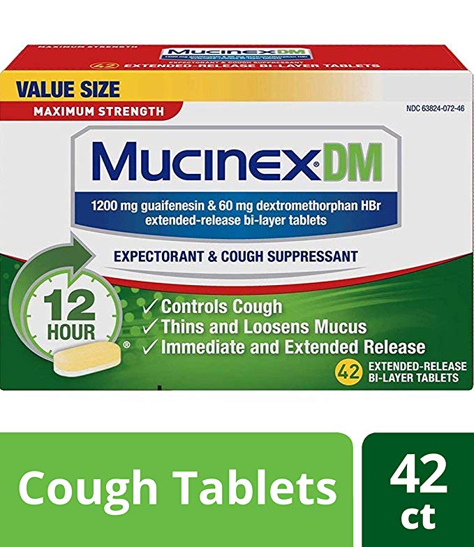 Cough Suppressant and Expectorant, Mucinex DM Maximum Strength 12 Hr Relief Tablets, 42ct, 1200 mg, Thins & loosens Mucus That Causes Chest Congestion