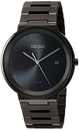 Seiko Mens Dress Japanese-Quartz Watch with Stainless-Steel Strap, Black, 20 (Model: SNE481)