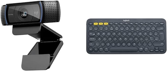 Logitech C920 HD Pro Webcam, Full HD 1080p/30fps Video Calling, Black & K380 Wireless Multi-Device Keyboard for Windows, Apple iOS, Apple TV android or Chrome, Bluetooth, Black