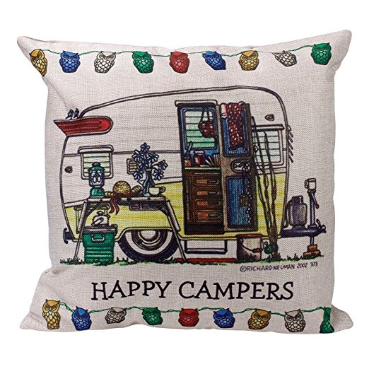 Cushion Cover, FTXJ Happy Campers Cartoon Sofa Waist Throw Pillow Casse