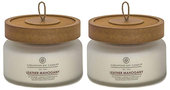 Chesapeake Bay Candle Heritage Scented Candle, Leather Mahogany, Small, 2 Count