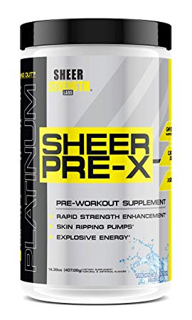 Extra Strength Nitric Oxide Boosting Pre Workout - Gluten-Free and Non-GMO - 30 Preworkout Powder Servings for Men and Women - Cotton Candy - Pre X by Sheer Strength Labs - 422g (Tropical Bliss)