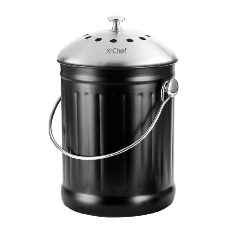 Compost Bin X-Chef Premium Stainless Steel Kitchen Waste Basket 12 Gallon