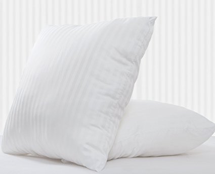 Bedding Direct UK 65cm x 65cm Square Euro Continental Satin Stripe Bounce Back Cotton Jacquard Pillow (Pair)