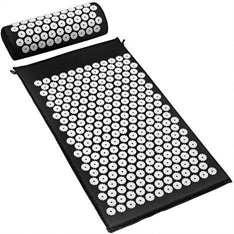 Sivan Health and FitnessAcupressure Mat and Pillow Set for Lower, Upper, Mid, Chronic Back Pain Treatment, Pillow, Therapy, Reliever - Relieve Your Stress, Back, Neck, and Sciatic Pain (Black)