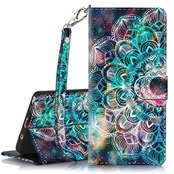 Galaxy Note 9 Case, Hocase PU Leather Full Body Protective Case with Credit Card Holders, Wrist Strap, Magnetic Closure for Samsung Galaxy Note 9 (2018) SM-N960 - Mandala in Galaxy