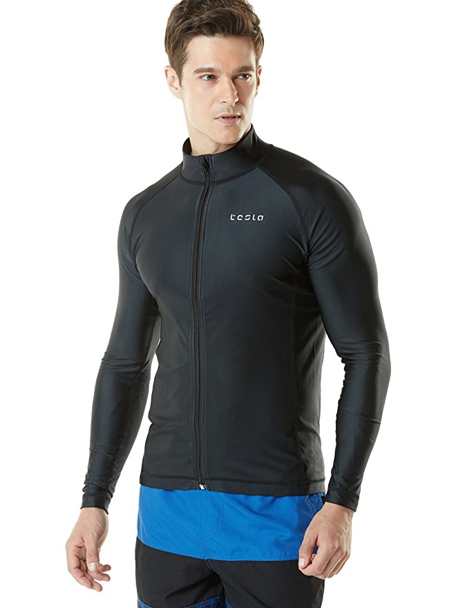 Tesla Men's UPF 50  Zip Front Long Sleeve Top Rashguard Swimsuit MSZ03/MSZ13