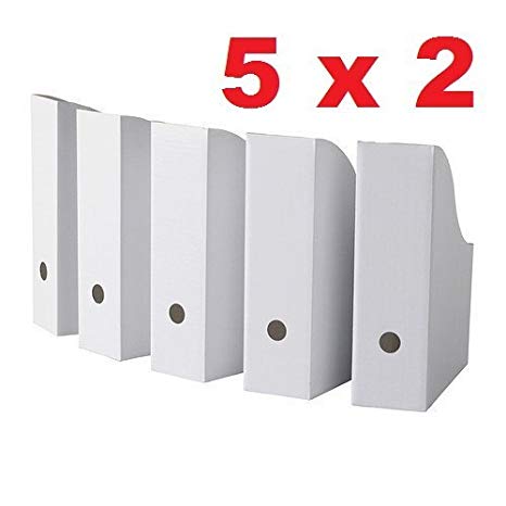 Royal 10 White Magazine File Holders Storage Boxes 12 1/4"H x 3 1/2"W x 9 3/4"D