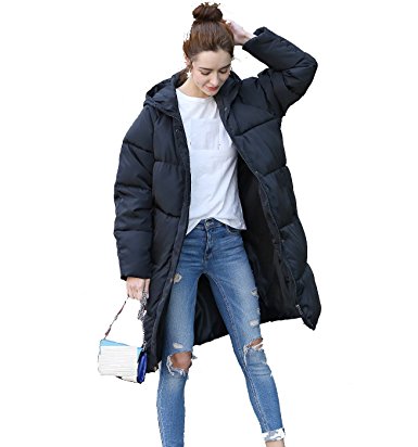 Women's Winter Thicken Warm Hoodie Down Jacket Fashion Plus-Size Zipper Long Overcoat Puffer