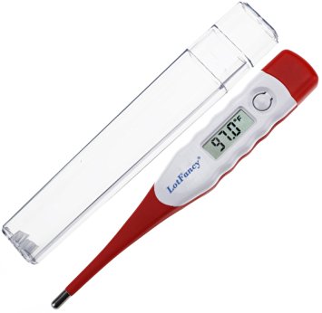 Lotfancy Medical Thermometer to Monitor Fever Basal Body Temperature by Oral Armpit Rectal Axillary - Clinical BBT Thermometer - Accurate Fast Digital Readings for Baby Infant Kids Adults (Red)
