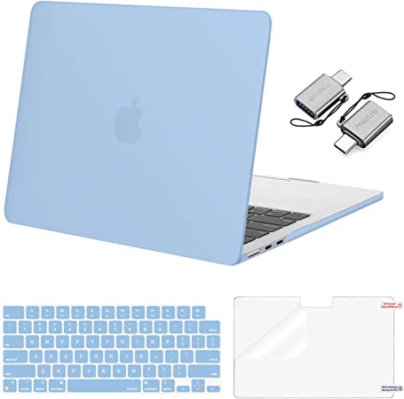 MOSISO Compatible with MacBook Air 13.6 inch Case 2022 2023 Release A2681 M2 Chip Liquid Retina Display Touch ID, Plastic Hard Case&Keyboard Skin&Screen Protector&Type C Adapter 2 Pack, Air Blue