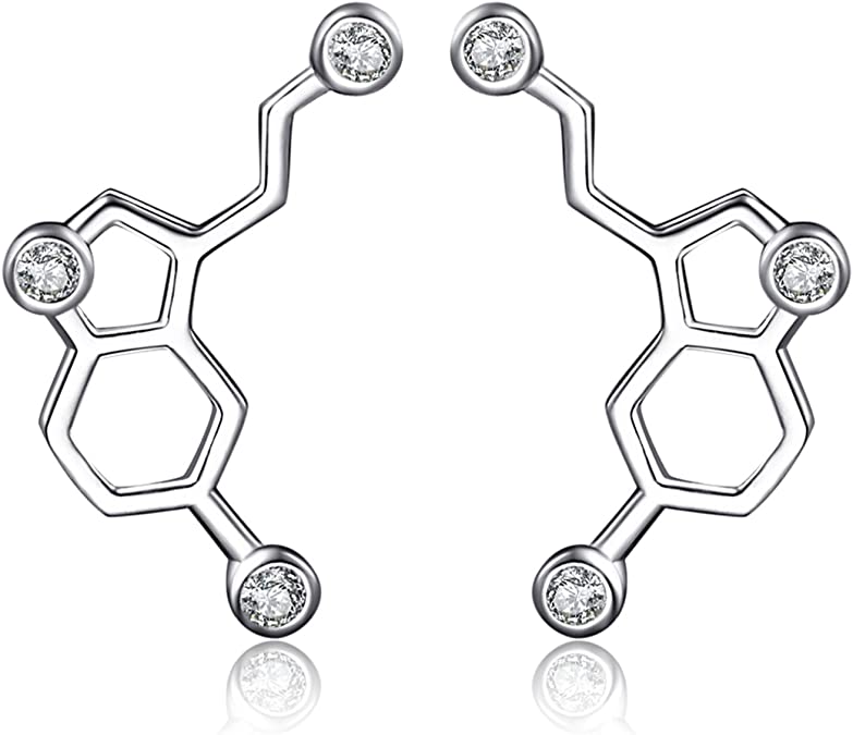 JewelryPalace Serotonin Molecule 0.2ct Cubic Zirconia Stud Earrings Pendant Necklace 925 Sterling Silver