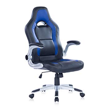 Blue Whale Ergonomic Gaming Chair Executive Office Chair Racing Style PU Leather Computer Desk Swivel Chair with Flip-up Padded Arms and Lumbar Support …