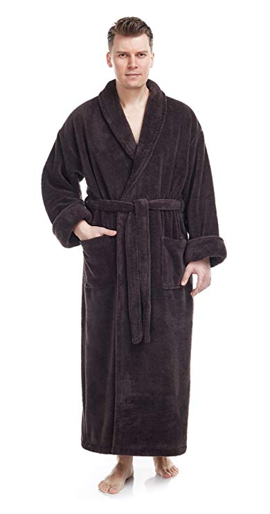 Arus Men's Shawl Collar Full Length Tall Long Fleece Robe, Turkish Bathrobe