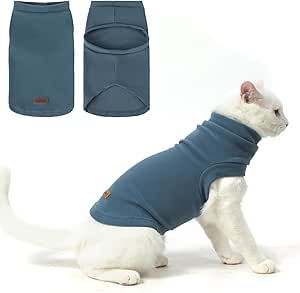 EXPAWLORER Soft Cat Sweater - Cat Sweaters for Cats Only Warm Cat Clothes, Fall and Winter Coat Pullover Design, Fleeced Sweatshirt Clothing Also for Puppies Small Dogs, Blue M