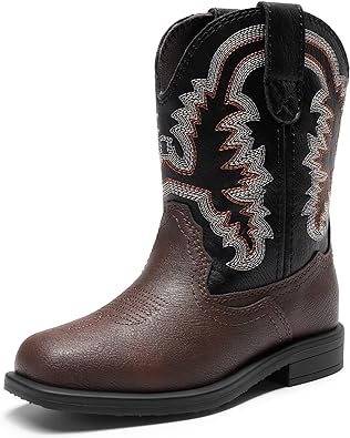 DREAM PAIRS Toddler Little Boys Girls Cowboy Boots Kids Western Square Toe Riding Mid Calf Boots