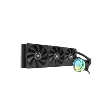 iBUYPOWER AW4 360mm Radiator CPU AIO Liquid Cooler, 3X 120mm Core Fans, RGB Display, Fan Speed 700-2000 RPM, Airflow Volume 65 CFM, Intel 1700/1150/1151, AMD AM5/AM4 - Black