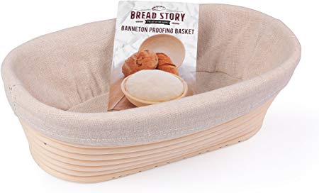 (10x6 inch) Oval Proofing Basket Set by Bread Story – Banneton/Brotform Handmade Unbleached Natural Cane Bread Baking Kit with Cloth Liner - Course Discount, & Coupon