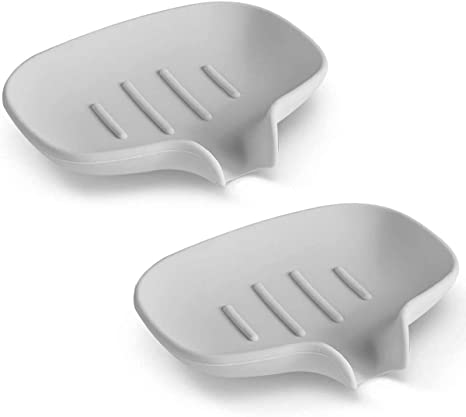 TOPSKY 2-pack Silicone Soap Dish with Self-emptying Drainage Soap Holder for Kitchen Shower Room Bathroom (Gray)