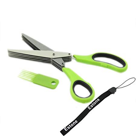 Estone® Stainless Steel 5 Blade Office Cut Shredding Scissors Sharp Herb Tool Comb