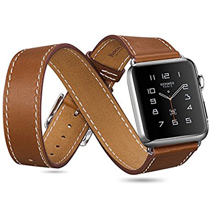 HOCO Apple Watch Band Series 2 Series 1, JDHDL 3 in 1 Double Tour and Cuff Genuine Cow Leather Classic with Metal Buckle for Apple Watch, Sport, Edition All Models (Brown 42mm)