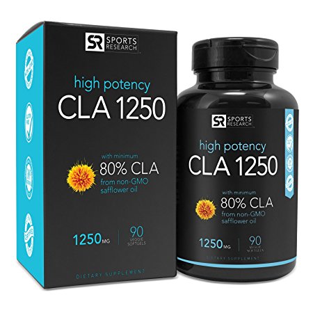 CLA 1250 (Highest Potency) 90 Veggie Softgel Capsules. Vegan Safe, non-GMO and Gluten Free Natural Weightloss Supplement