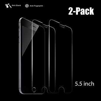 iPhone 7 Plus Screen Protector, [2-PACK] NeWisdom Premium HD [Anti fingerprint][Anti shock]Ballistics Tempered Glass Screen Protector for 5.5 inch iPhone7plus / 7 Pro/ 6s plus / 6 plus