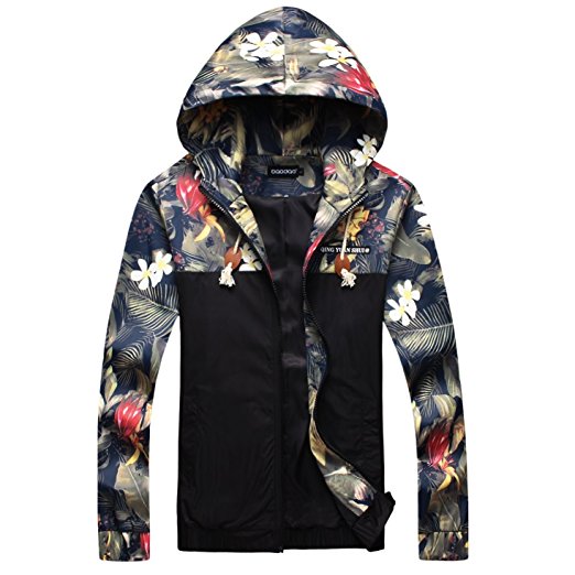Mens Stylish Floral Printed Light Weight Hoodie Jackets Windbreaker Coat Outwear