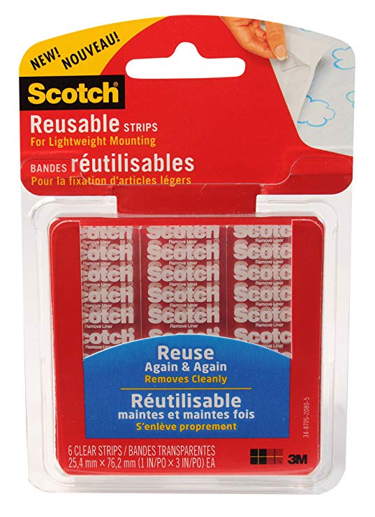 Scotch Reusable Clear Light Weight Mounting Strips, 1-Inch x 3-Inch (Per Strip), 6-Pack, (R101-C)