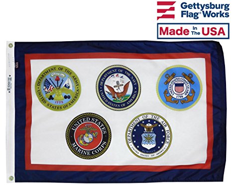 2x3' Armed Forces Multi Service Military Flag, Outdoor All Weather Nylon, Made in USA