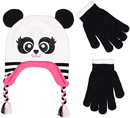 Girls Knitted Animal Beanie Winter Hat and Glove Set [4015]