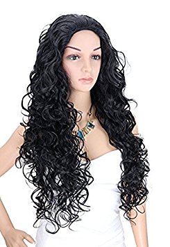 Kalyss Long Black Wigs for Women Heat Resistant Curly Wavy Synthetic Fiber Cosplay Costume Full Hair Wig For Women,24 inches 0.66lb