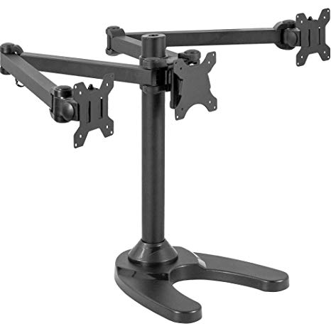 VIVO Triple LCD Monitor Free Standing Desk Mount with Base | Heavy Duty Fully Adjustable Stand for 3 Screens up to 32” (STAND-V103F)