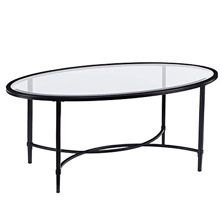 Furniture HotSpot Oval Glass Coffee Table - Black - 45" W x 25" D x 19" H