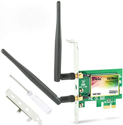 Ubit Bluetooth WiFi Card AC 1200Mbps, Wireless WiFi PCIe Network Adapter Card 5GHz/2.4GHz Dual Band PCI Express Network Card with Bluetooth 4.2 and 2 Antenna for Desktop/PC Gaming(WIE7265)