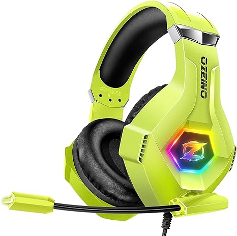 Ozeino [2024 New] Gaming Headset, Gaming Headphones with Noise Cancelling Mic Memory Earmuffs RGB Light for PC, PS4, PS5, Xbox Headset Phone, Switch, Mac -Yellow