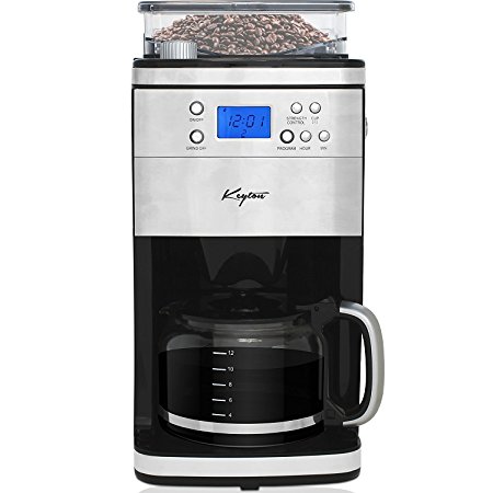 Grind and Brew Automatic Drip Coffee Maker with Multiple Coarse to Fine Options & Multi Brewing Modes and Settings - Stainless Steel - 12 Cup - By Keyton