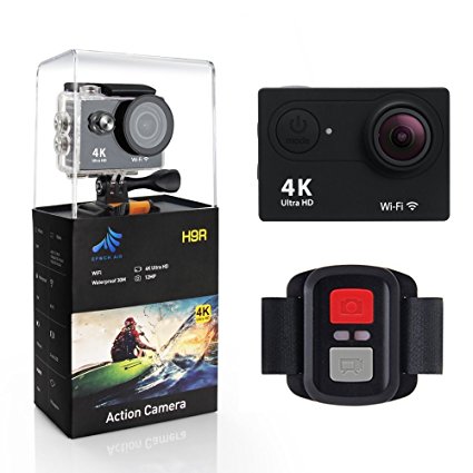 EpochAir 4K Action Camera Ultra HD Sports Waterproof Wifi DV Camcorder 12MP 170°Wide Angle 2 inch LCD Screen Action Camera with Rechargeable Battery /2.4G Remote/18 Mounting Kits -Black