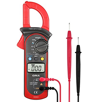 ORIA Digital Clamp Multimeter, (IEC 61010, CAT II 600V, CAT III 300V) Handheld Multimeter with Voltage, AC Current, Diodes and Resistance Test. Auto Multi Tester with Test Leads. AAA Battery Included