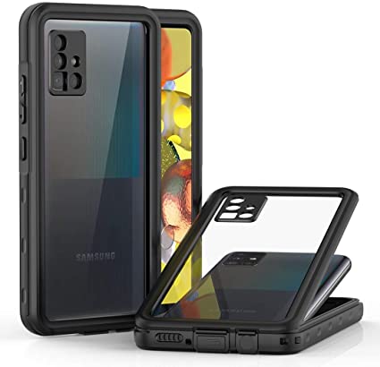 Galaxy A51 5G Case,Waterproof with Built-in Screen Protector Rugged Bumper Wrist Strap Clear Back Cover Case for Samsung Galaxy A51 5G（Not for A51 4G Version） (Black)