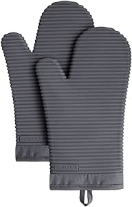 KitchenAid Ribbed Soft Silicone Oven Mitt Set, Charcoal Grey 2 Count